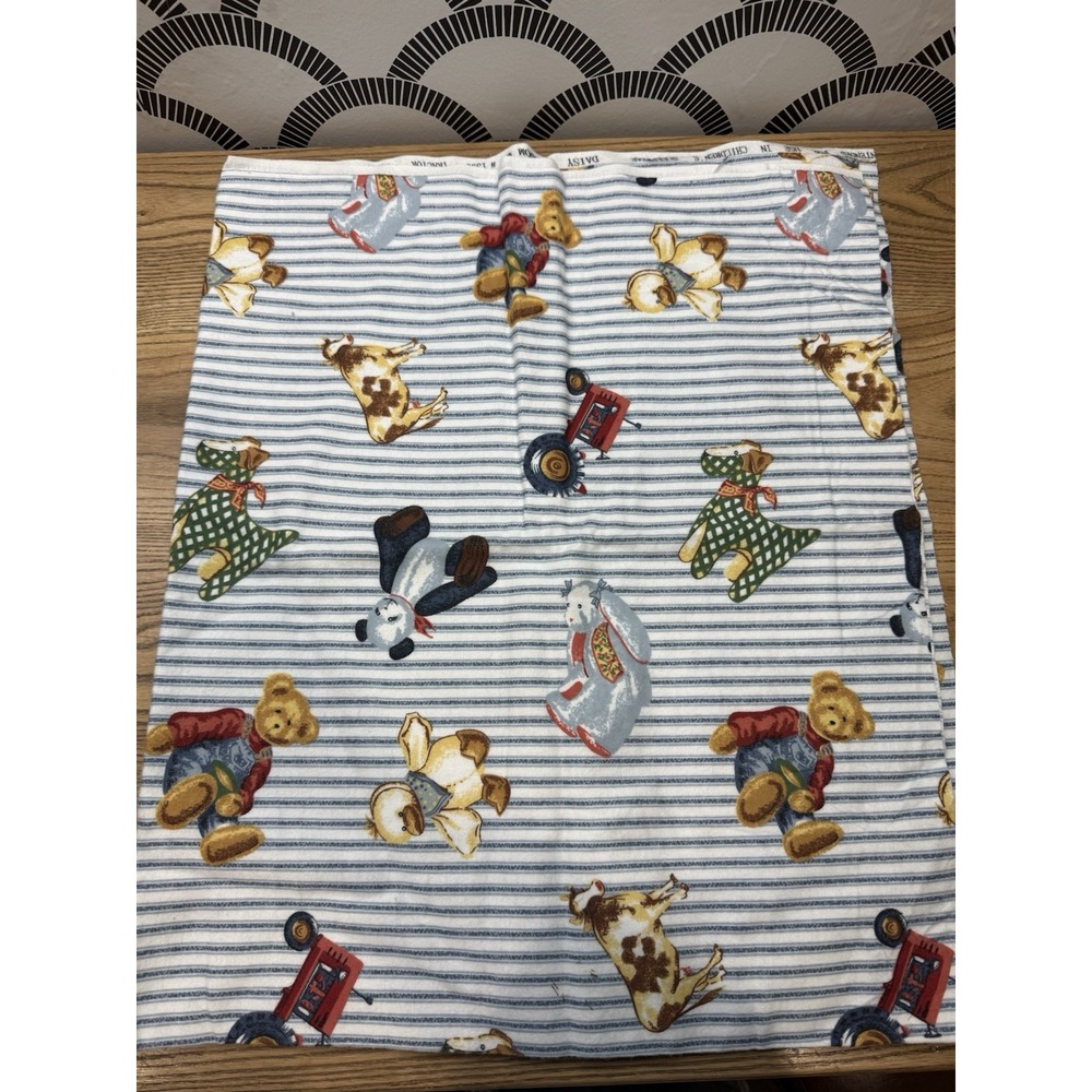 Daisy Kingdom Blue Jean Teddy‎ Bear Fabric Farm Tractor Stripes 43"x35" Flannel